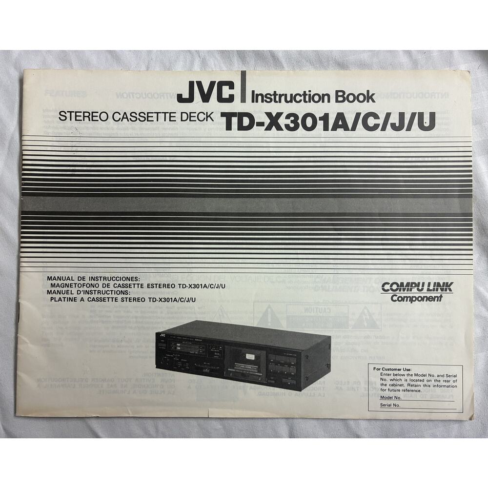JVC Stereo Casette Deck TD-X301A/C/J/U Original Instruction Book Manual